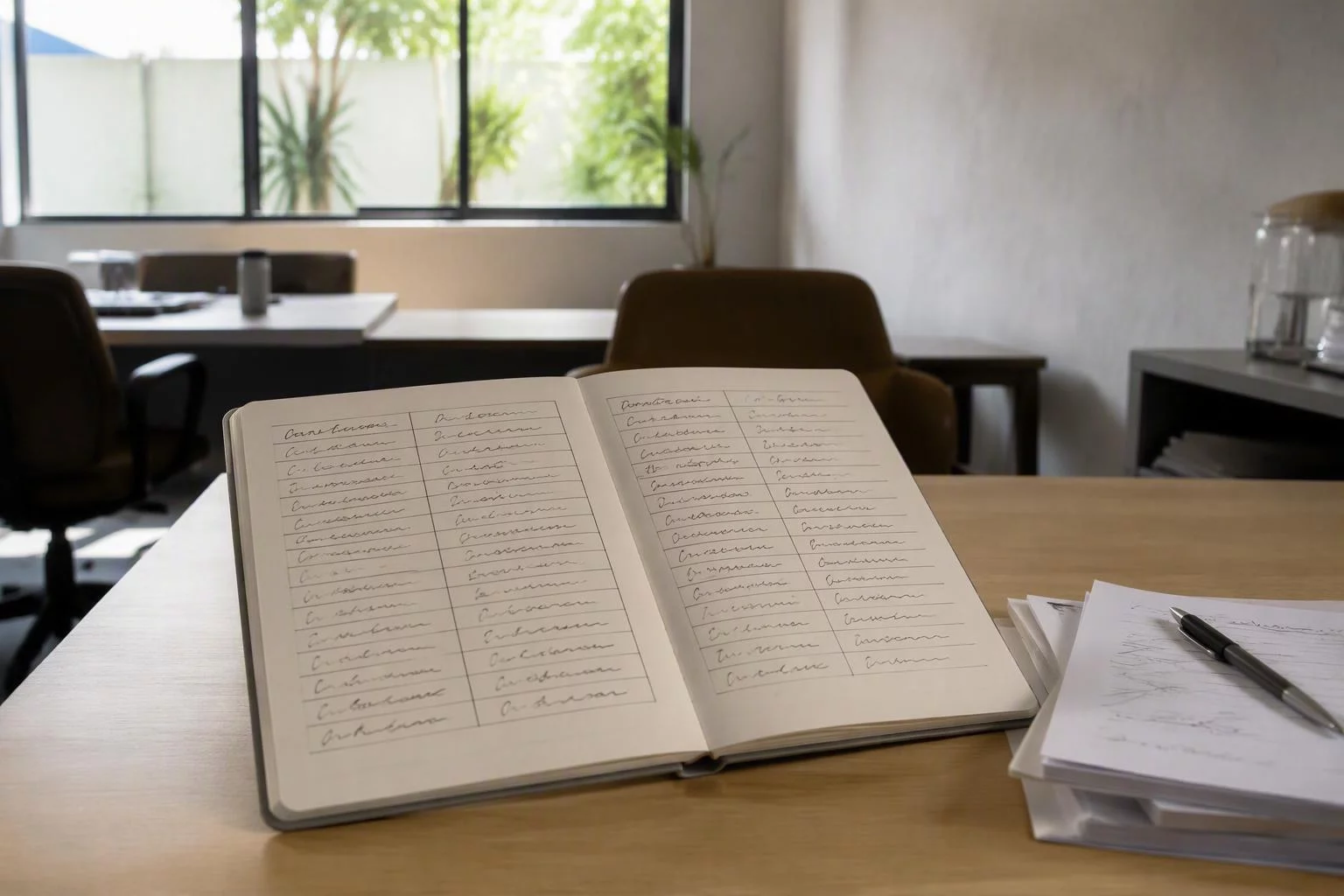 Caderno aberto com a lista de papéis e o que cada um pode alterar